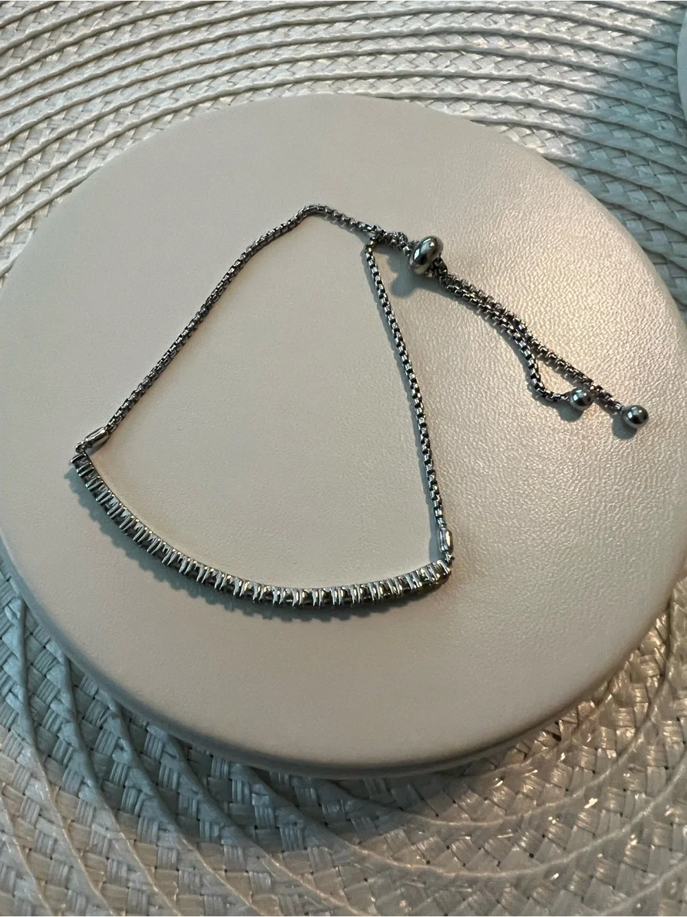 925 P*M GENUINE WHITE TOPAZ GEMSTONE BOLO TENNIS BAR BRACELET
